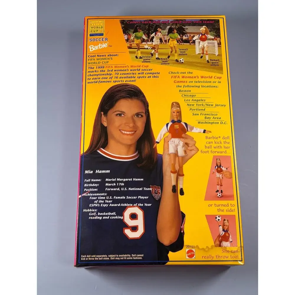 Vintage Soccer Barbie USA Women's World Cup Mia Hamm 1998 New Mattel 20151